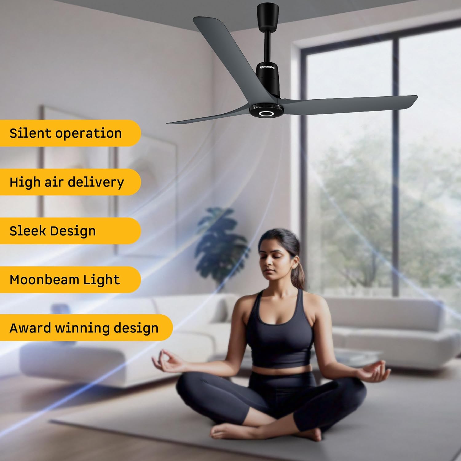 atomberg Aris Contour Smart 1200mm Voice Controlled BLDC Ceiling Fan with Remote | BEE 5 star | Best-in-class Air Flow | Silent Operation | Designer Fan | 3 Year Warranty | Regent Grey Regent Grey 1200mm