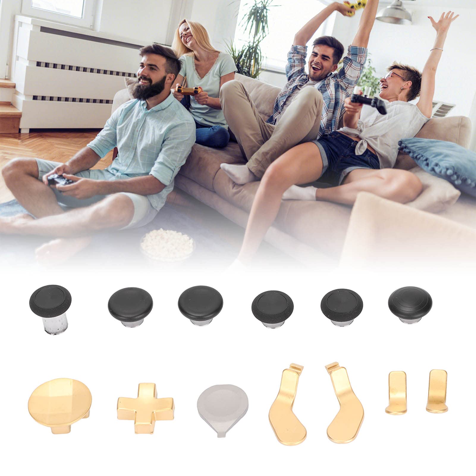Levette in Metallo 13 in 1 per Xbox One Elite Series 2, Parti per Controller di Gioco Rimovibili e Durevoli Flessibili, 6 Cover per Joystick, 4 Paddle, 2 Pad a D Dorati