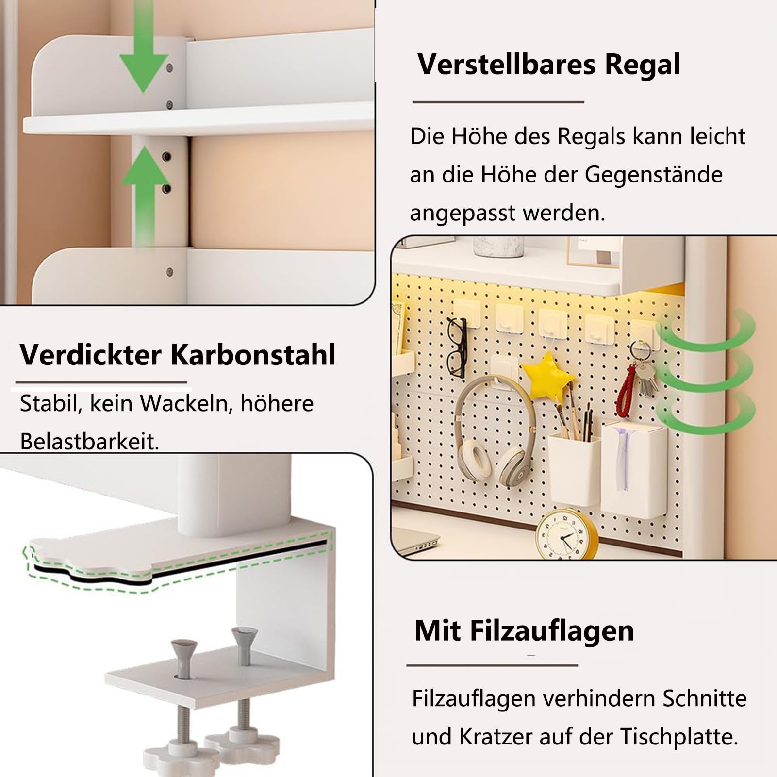 Klemmbare Schreibtisch-stecktafel-Regal, Büro Computer Schreibtisch Zubehör Organizer Schreibtischregal mit 2 Ebenen, Desktop Organizer für Zuhause Büro oder Wohnheim (80 cm)