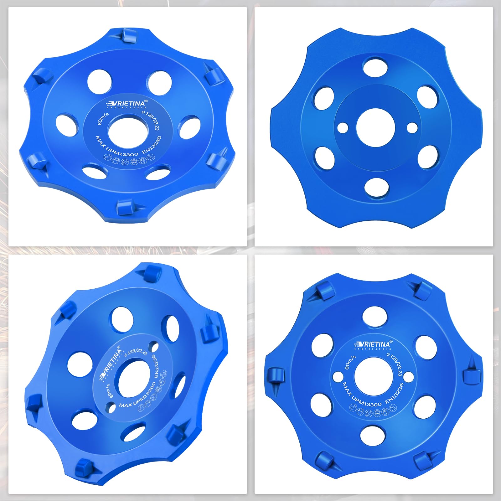PKD - Disco de lija para amoladora angular, 125 x 22,23 mm, 6 segmentos, disco de lijado para amoladora angular, granito, piedra natural, piedra, mampostería, adhesivo para baldosas, pavimento