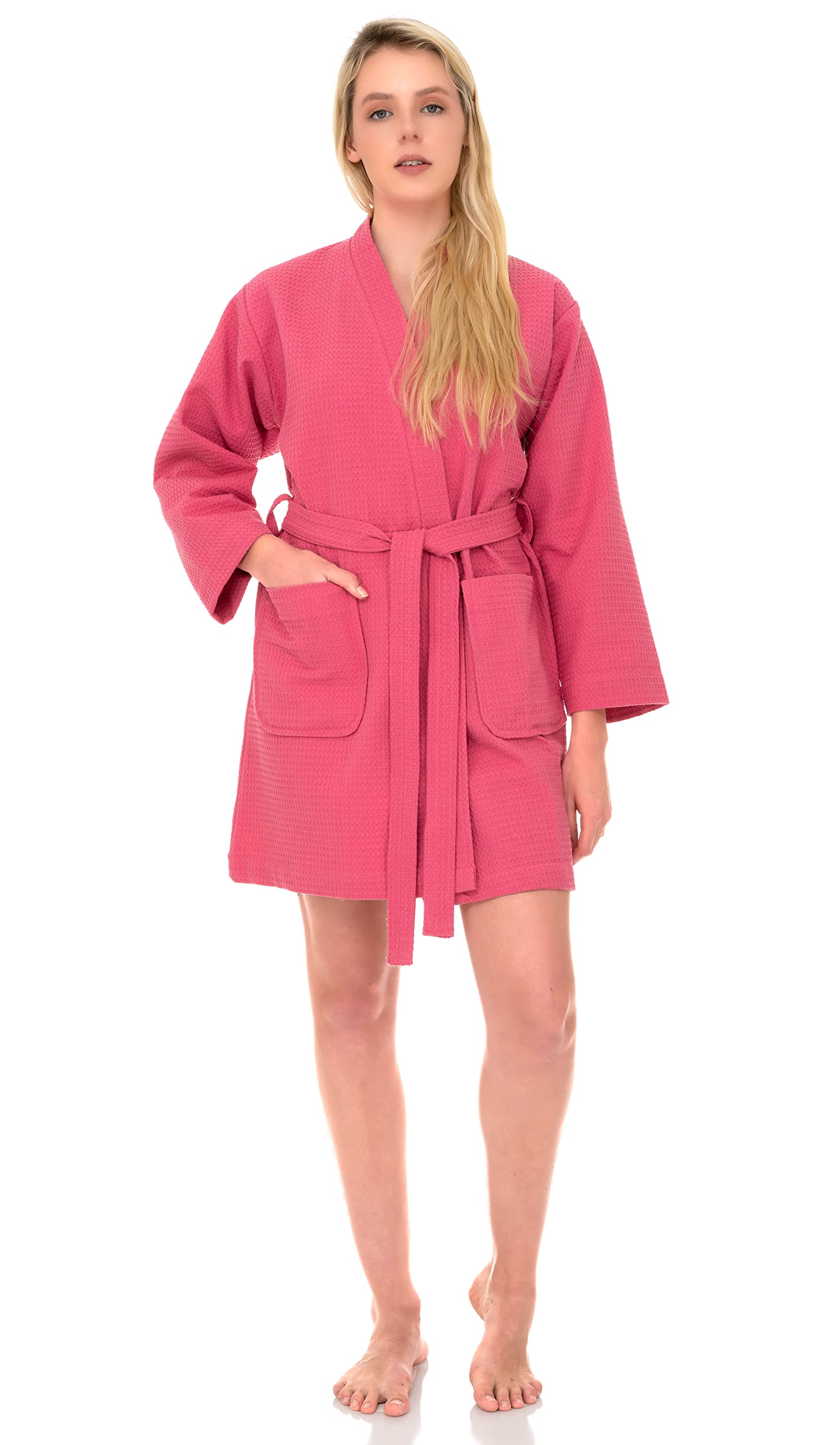 TowelSelections Womens Waffle Robe Kimono Spa Bathrobe Short Waffle Weave Bath Robe for Women XS to 3X