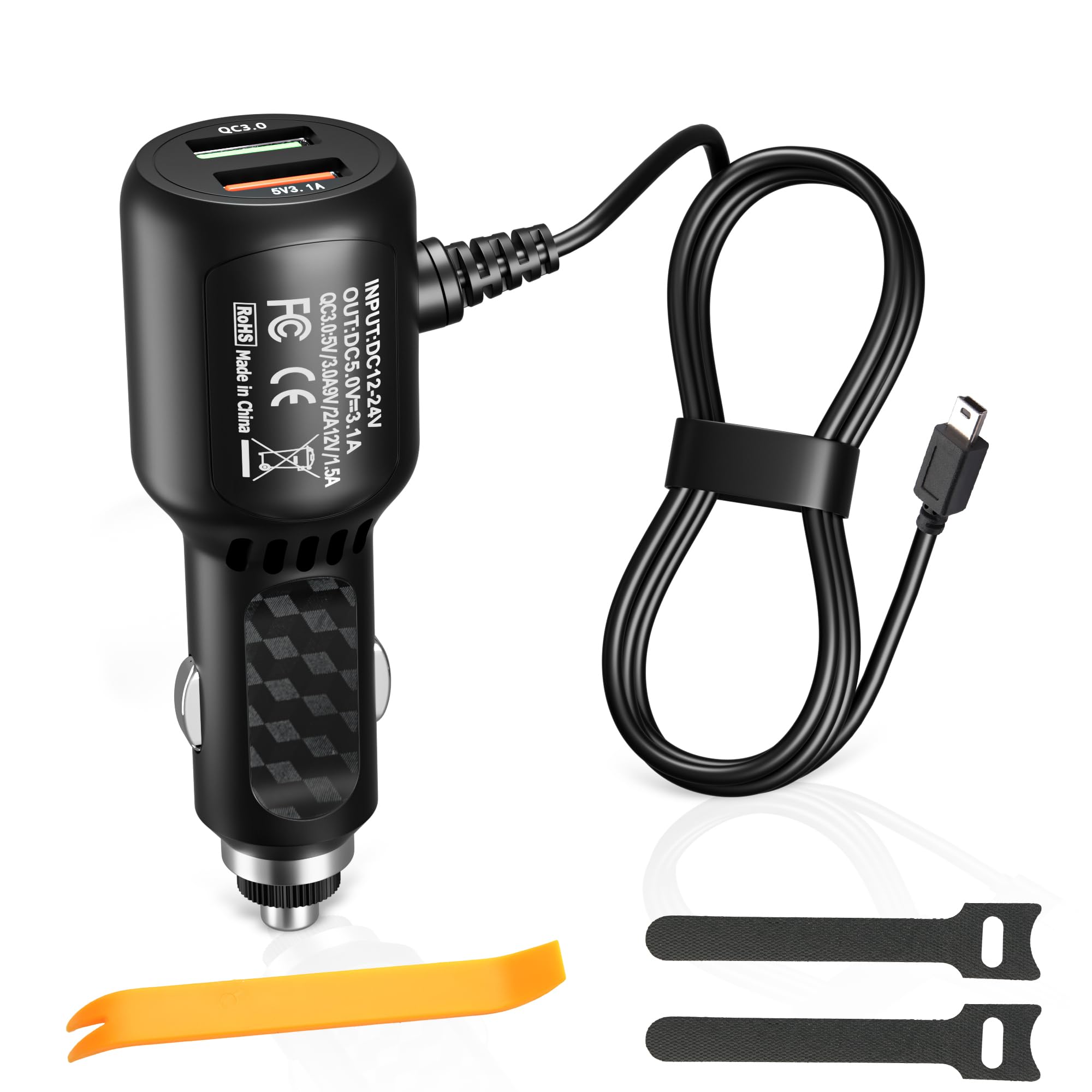 HATMINI 11.5FT Dash Cam Mini USB Power Cable Adapter,Universal Car Adapter Power Cord(Mini Straight)