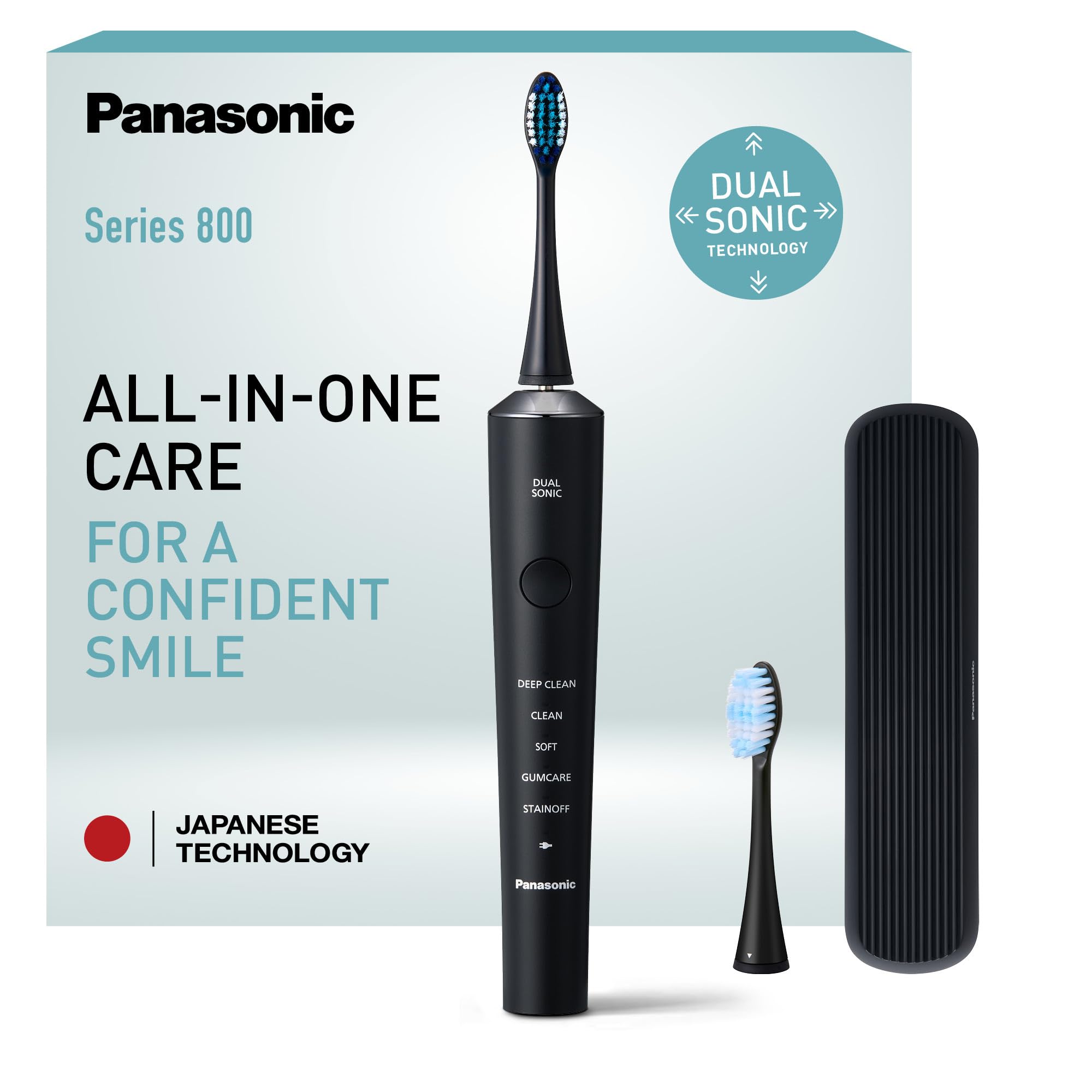 Panasonic EW-DC75 Spazzolino Sonico, Doppia Tecnologia Sonica, Nero | 5 Modalità, Testine Ultra-Fini, Ricarica Rapida USB-C, Custodia da Viaggio
