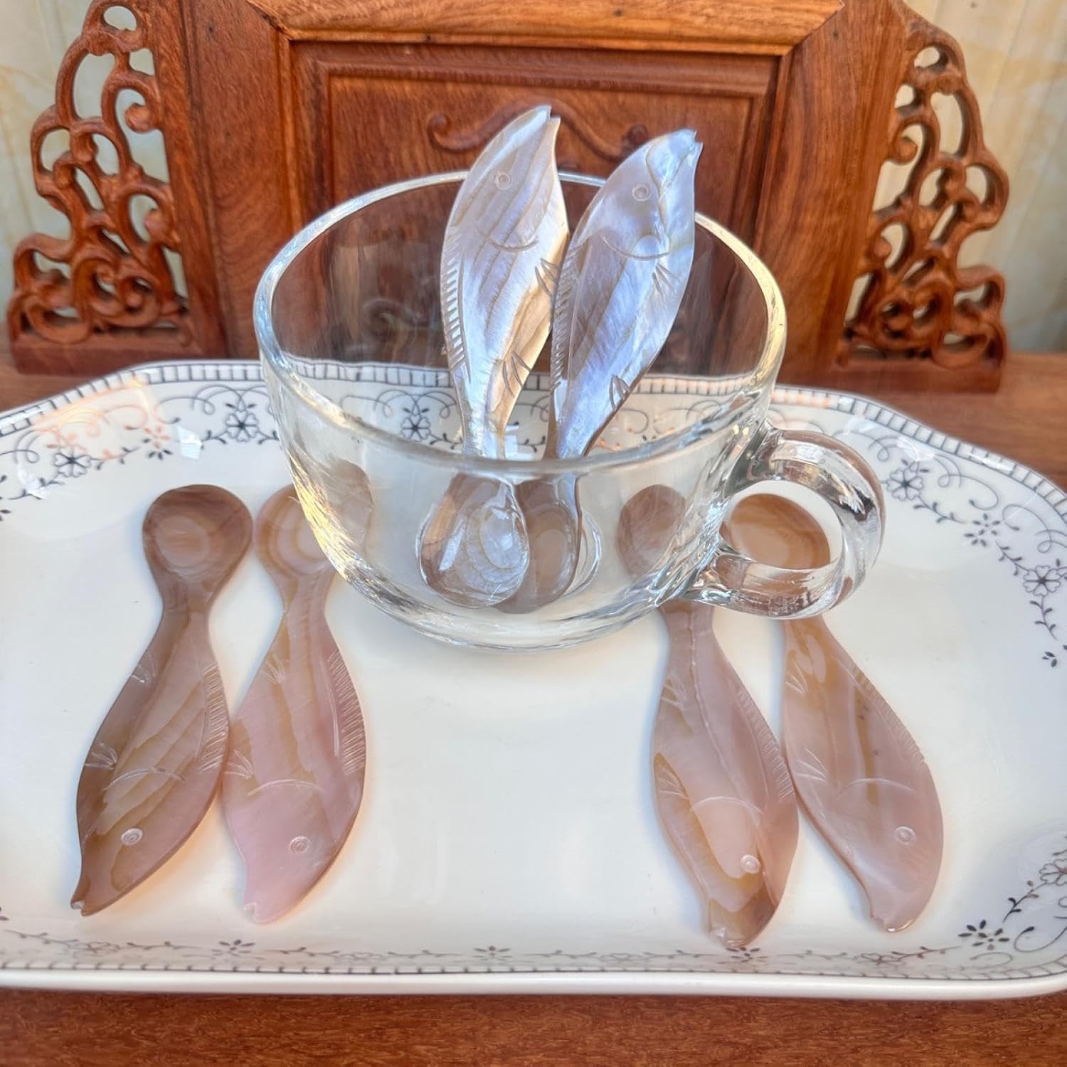 10 PCS Small Mother of Pearl Spoons for Caviar,12 CM Mini Fish-Shaped Serving Spoon for Dips,Peanut Butter,Egg,Dinner,Appetizer,Salt,Cereal,Soup,Coffee,Honey,Tea,Dessert,White,Brown