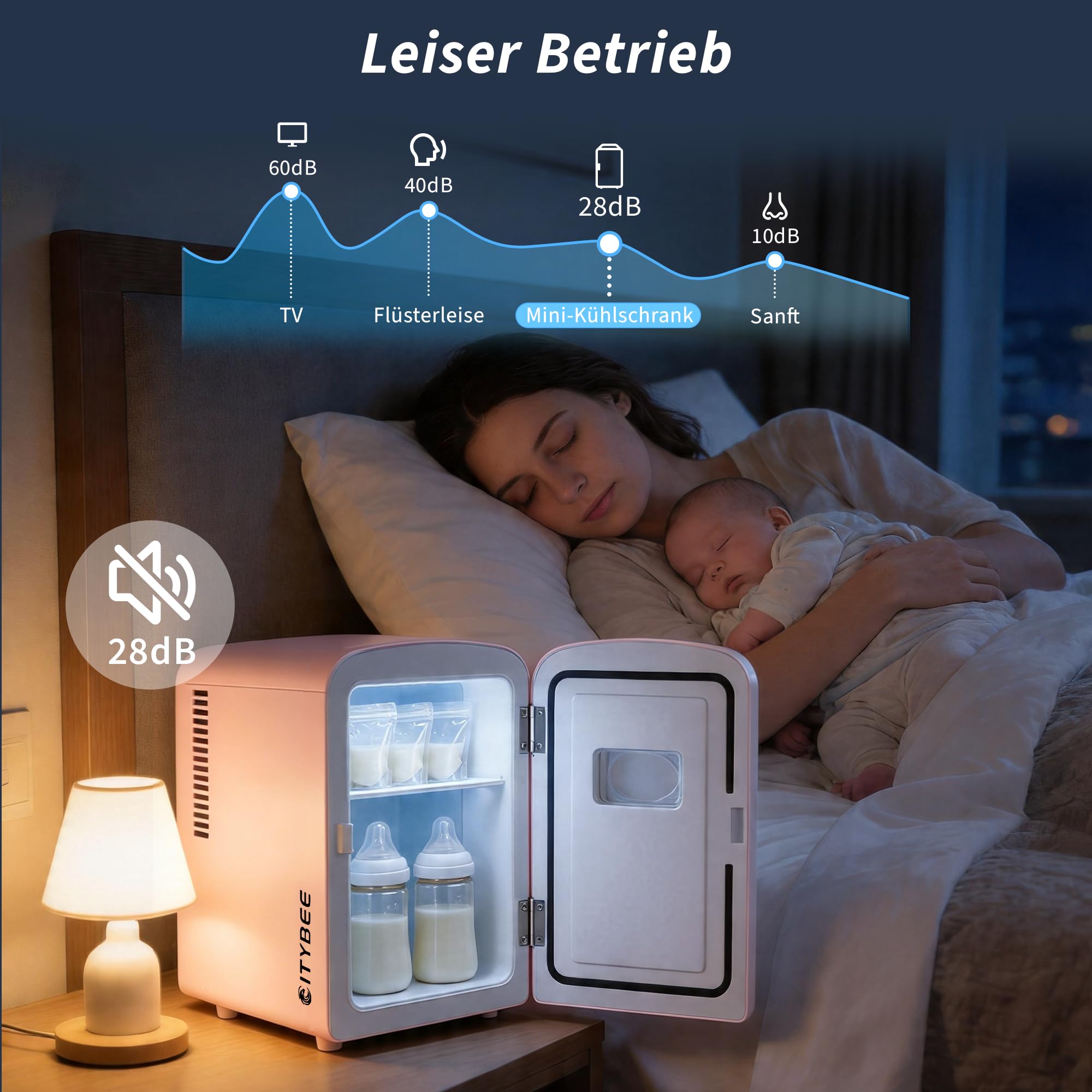 Citybee Mini Kühlschrank 4L mit Kühl- & Heizfunktion 220V AC 12V DC Rosa