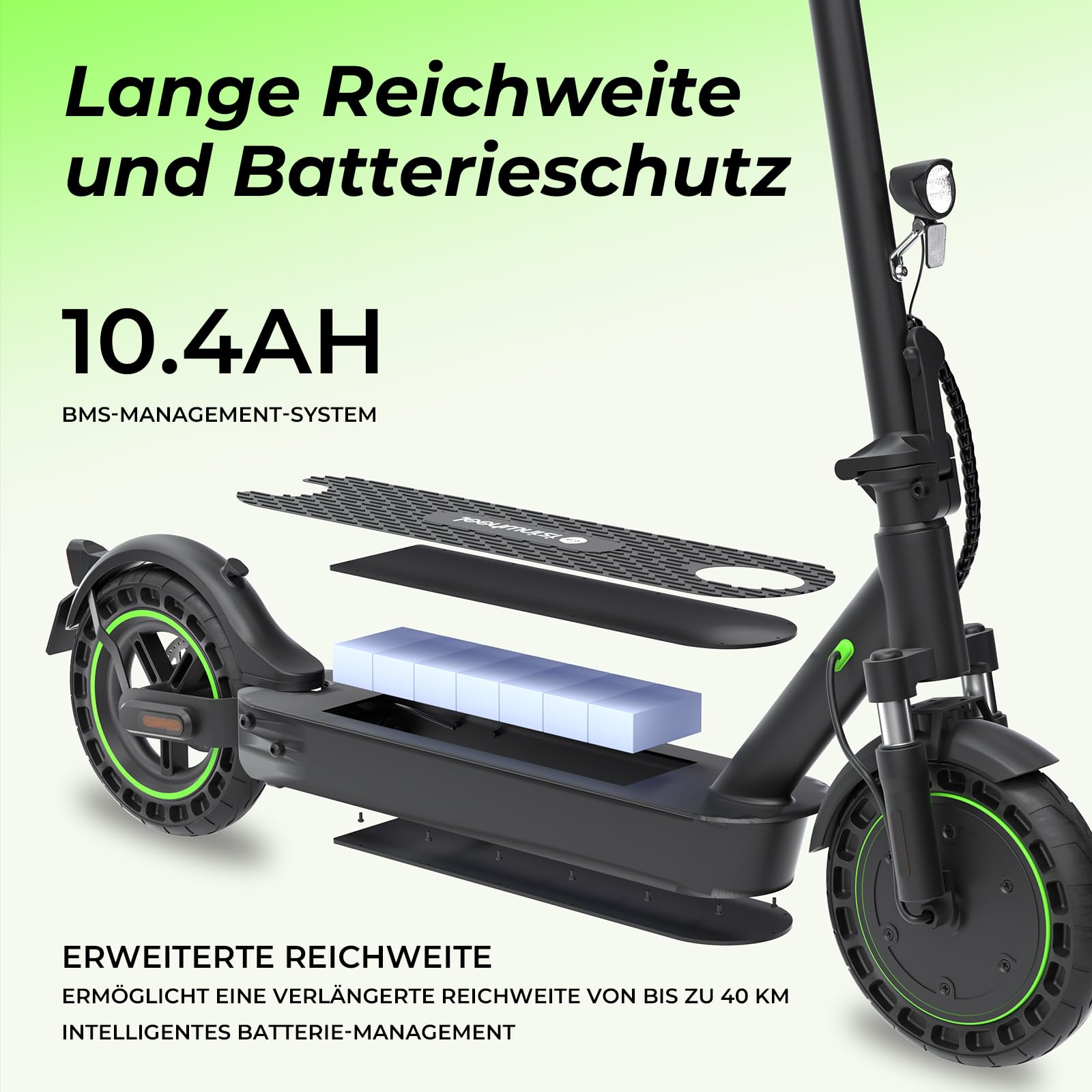 isinwheel S9MAX - Patinete eléctrico para Adulto con autorización de circulación por Carretera, Motor 500 W, batería 10,4 Ah hasta 40 km, neumáticos de 10", amortiguación, aplicación y Pantalla LED