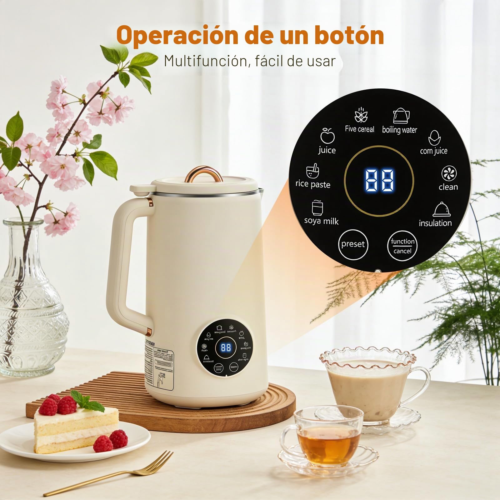 Máquina de Leche Vegetal 8 en 1, 1200 ml Máquina para Hacer Leche de Nueces y Soja con Mantenimiento Caliente y Autolimpieza, Máquina para Leche de Avena para Leche de Almendra/Avena Hecho en Casa