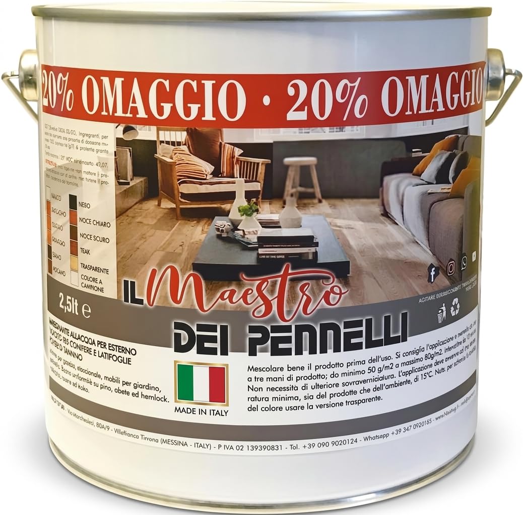 ELEPHANT Impregnante legno esterni per ciclo cerato professionale ad acqua 2,5lt Maestro (Castagno)