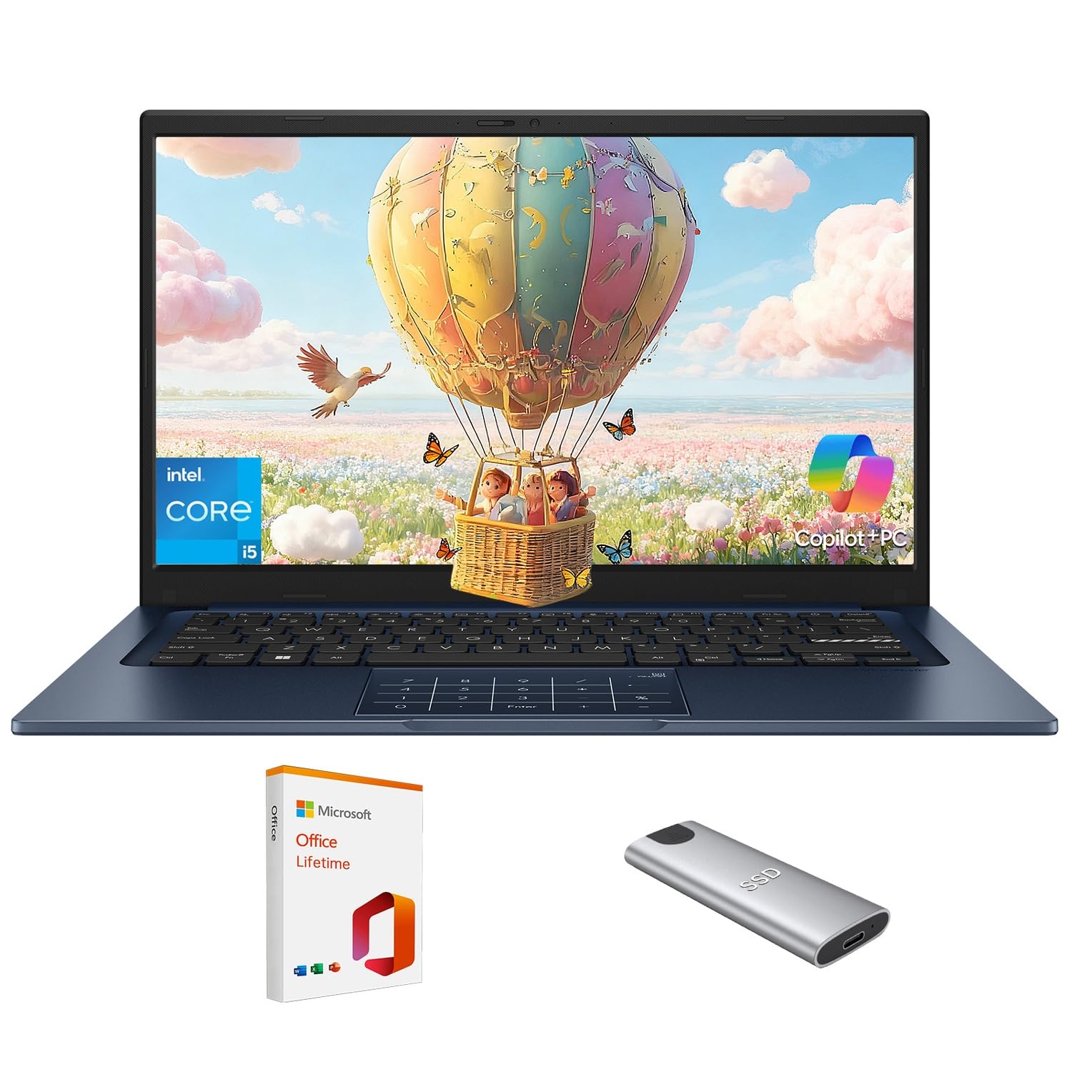 Vivobook Laptop,17.3" FHD Anti-Glare Display, Core i3-1215U (up to 4.4GHz), 16GB RAM, 512GB SSD + 128GB Portable SSD, WiFi 6E, Webcam, Keypad, Copilot, with 2019 Lifetime Office, Win 11 Home