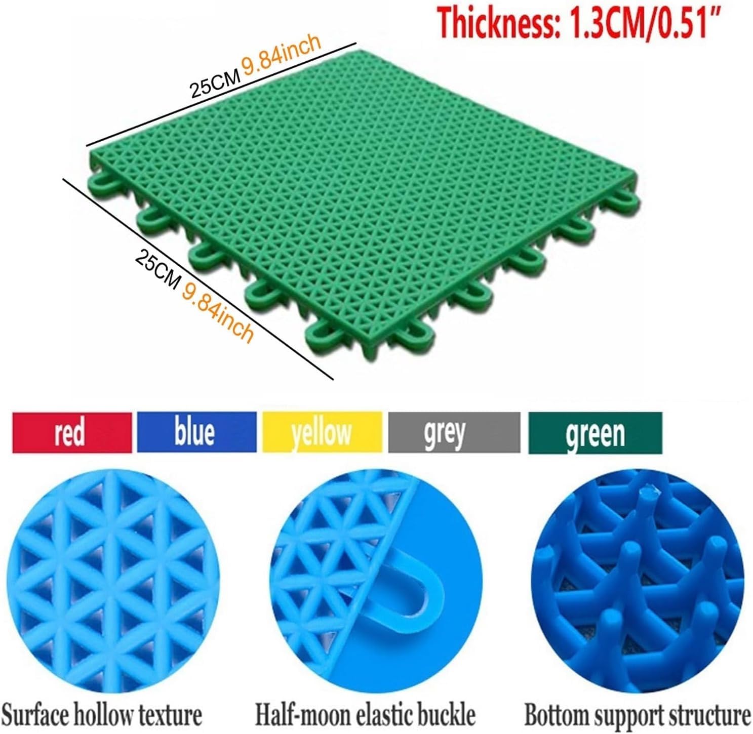 Sportowe płytki podłogowe, wygodne antypoślizgowe i trwałe maty do koszykówki na świeżym powietrzu(Green,16PCS)