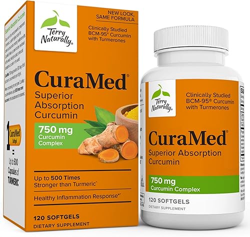 Terry Naturally CuraMed 750 mg - 120 cápsulas blandas - Suplemento de curcumina BCM-95 de absorción superior promueve una respuesta inflamatoria