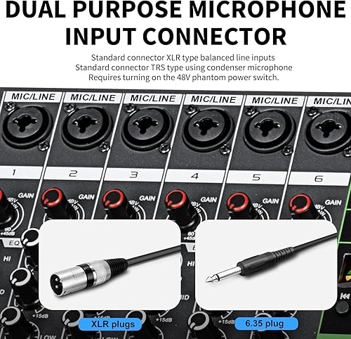 Miniatura 4 de Depusheng MX6 Mezclador de sonido de 6 canales Consola de mezcla de audio 48V 256DSP Profesional USB PC Play Record Podcast Live Broadcast (US MX6)