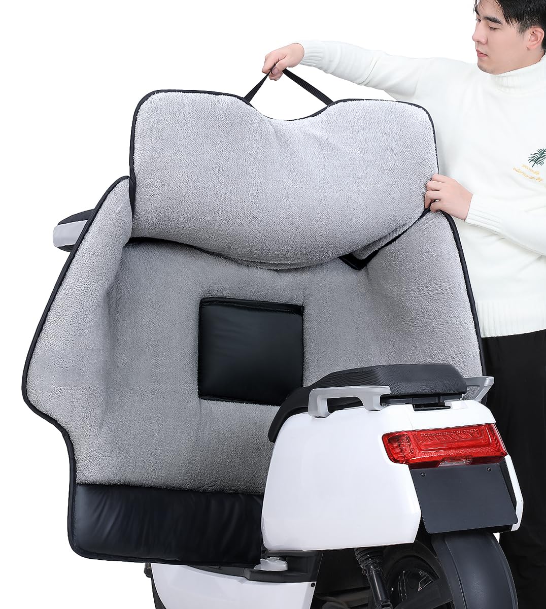 PILYON Couvre-Jambes de Scooter de Moto, Couverture de Tablier de Jambe, Couette Coupe épaissie, couvertures de Pare-Brise de vélo électrique Pare-Brise de Moto universels,White