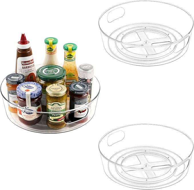 Guzon 2 Pack Lazy Susan Turntable for Cabinet, 10 Inch Lazy Susan Organizer with Handles and High Sides, Clear Rotating Organizer for Kitchen, Pantry, Dresser, Refrigerator, Bathroom, Table, Fridge