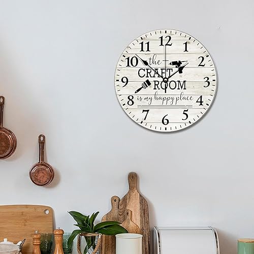 Miniatura 10 de Craft Room - Reloj de pared vintage de 10 pulgadas, silencioso, sin tictac, funciona con pilas, reloj de madera redondo, estilo retro, rústico, para
