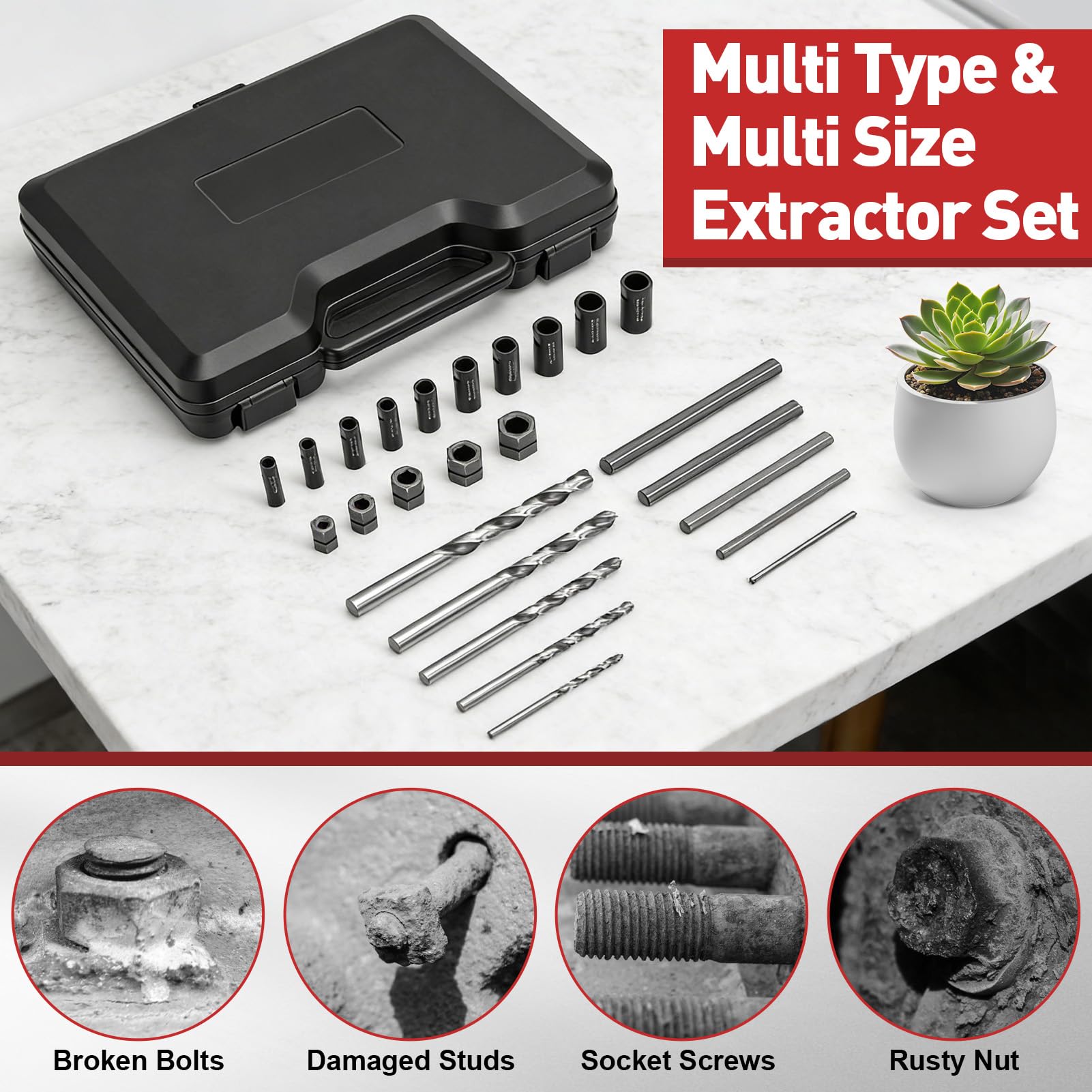 Yosoo Health Gear Kit de Extractor de Tornillos Rotos, Extractores de Tornillos y Brocas para Quitar Tornillos Dañados