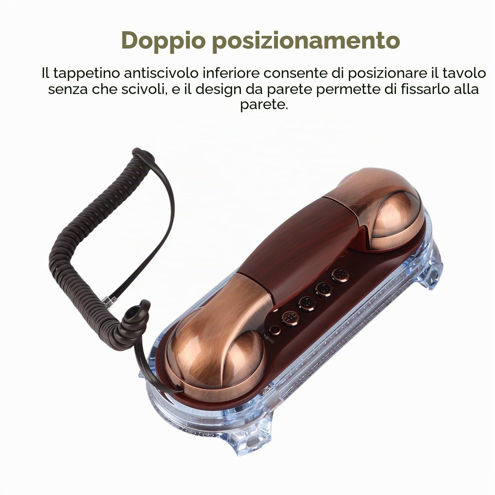 VBESTLIFE Telefono Antico fissato al Muro, Telefono di Rete Fissa con Retro Cavo in Metallo con Luce Inferiore(Rame Rosso)