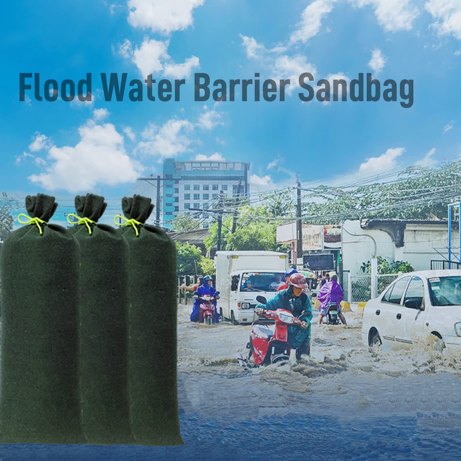 10 bolsas de arena para inundaciones, bolsas de almacenamiento de 9.8 x 19.6 pulgadas, bolsas de arena para control de inundaciones, bolsas de lona, bloqueo de agua de inundación para prevención de