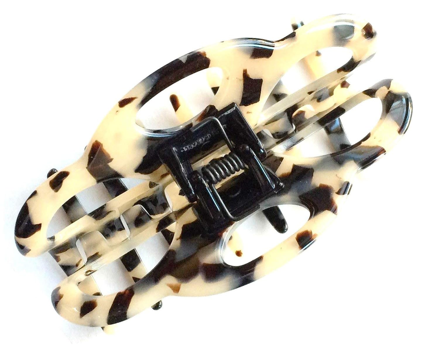 Wardani large Jaw Clip, eyelets French tortoiseshell from acetate cellulose handmade in France (White Tokyo)