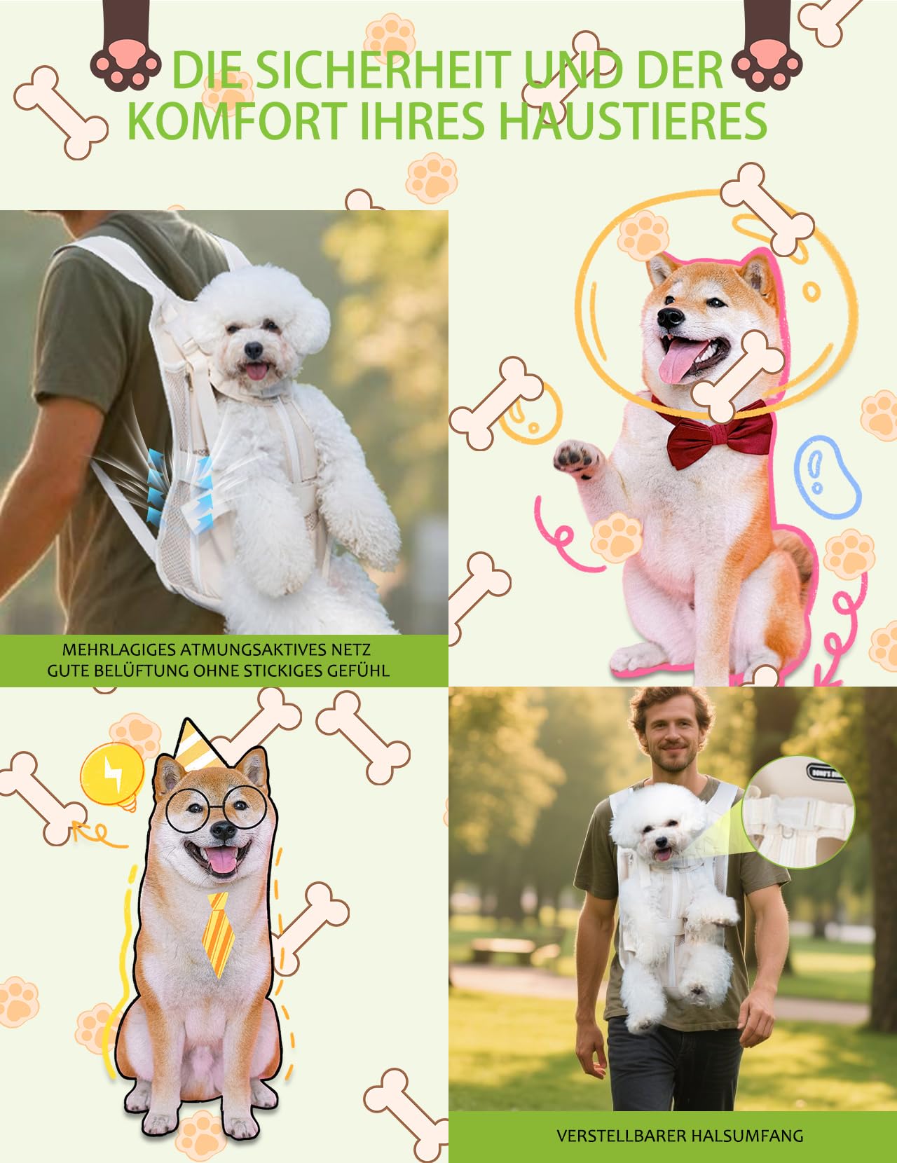 Haustier Rucksack, Hundetrage Verstellbar Hunderucksack Tragbar Atmungsaktives Katzenrucksack, für Klein Mittler Hunde Katze Welpen (Beige, S)