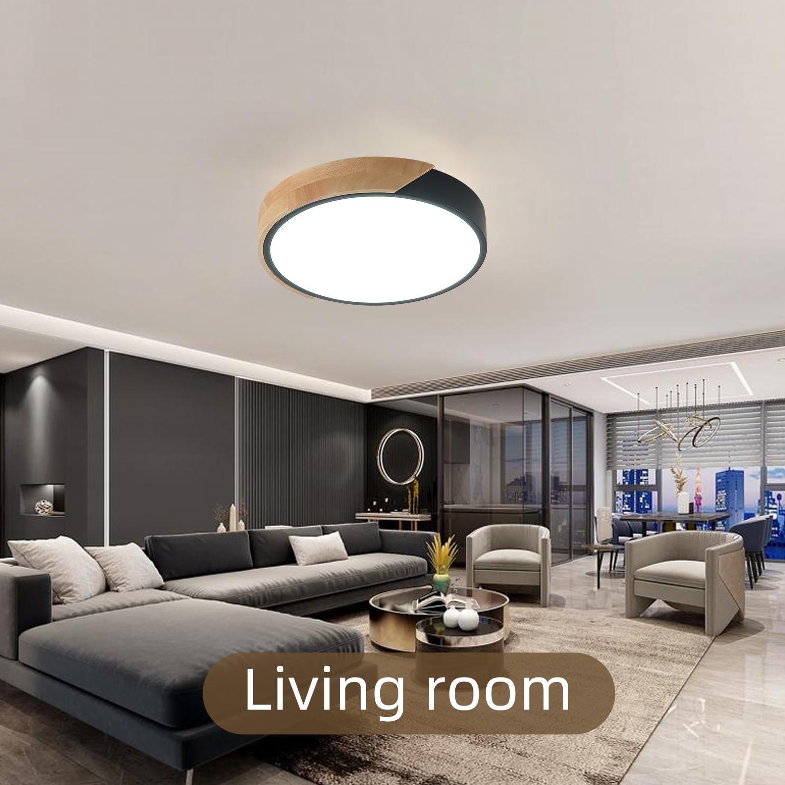 Plafón Led Ronda 24W, Luz Blanca Fría 6000K, Paquete de 2 Lámparas Techo Negro para Salón, Cocina, Comedor, Dormitorio