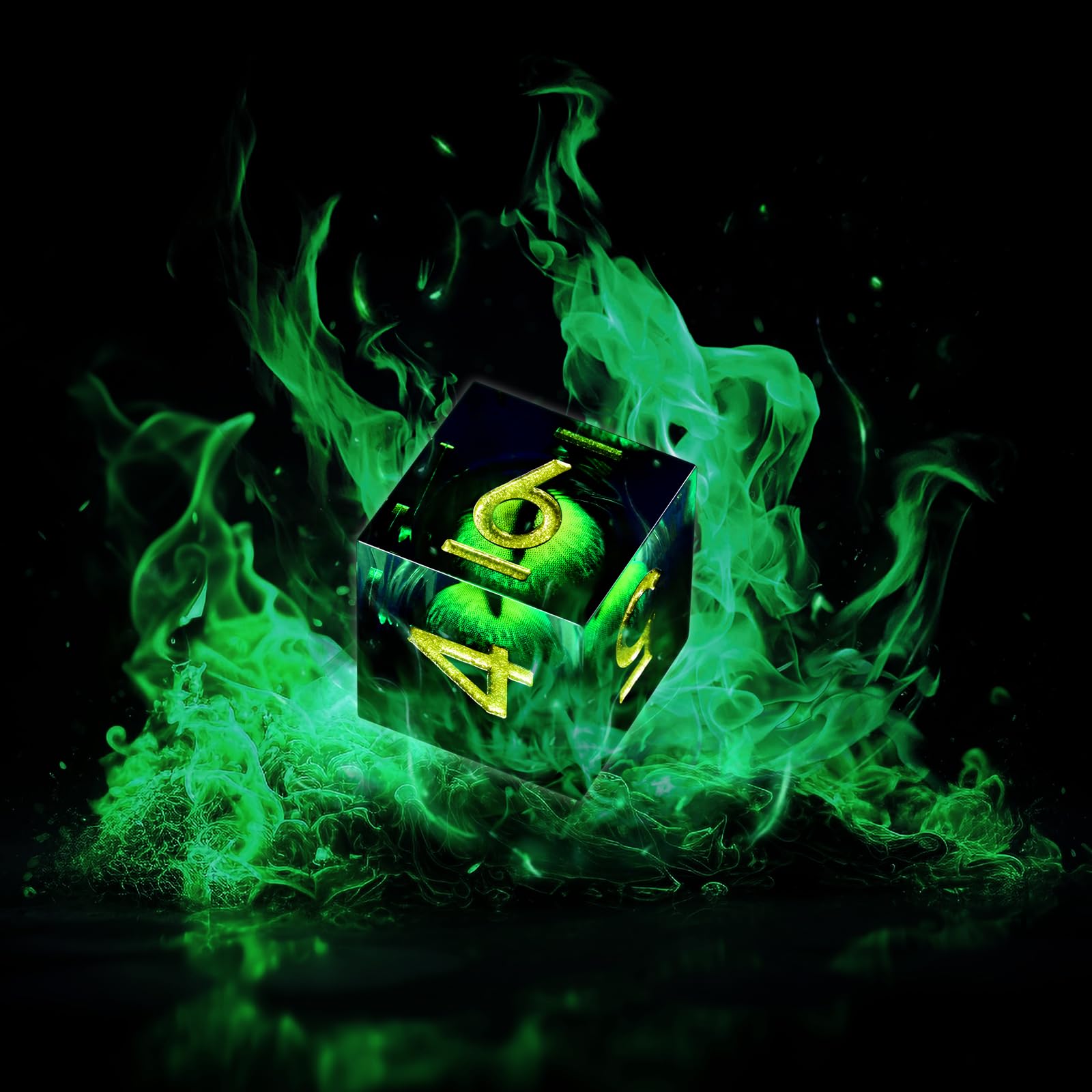 GiGiGuGu DND Dice Set – Dragon Eye Liquid Core Sharp Edge Resin Dice Set 7pcs with Metal Gift Box for Role Playing Games (Obsidian Forest – Black & Green) — image 1