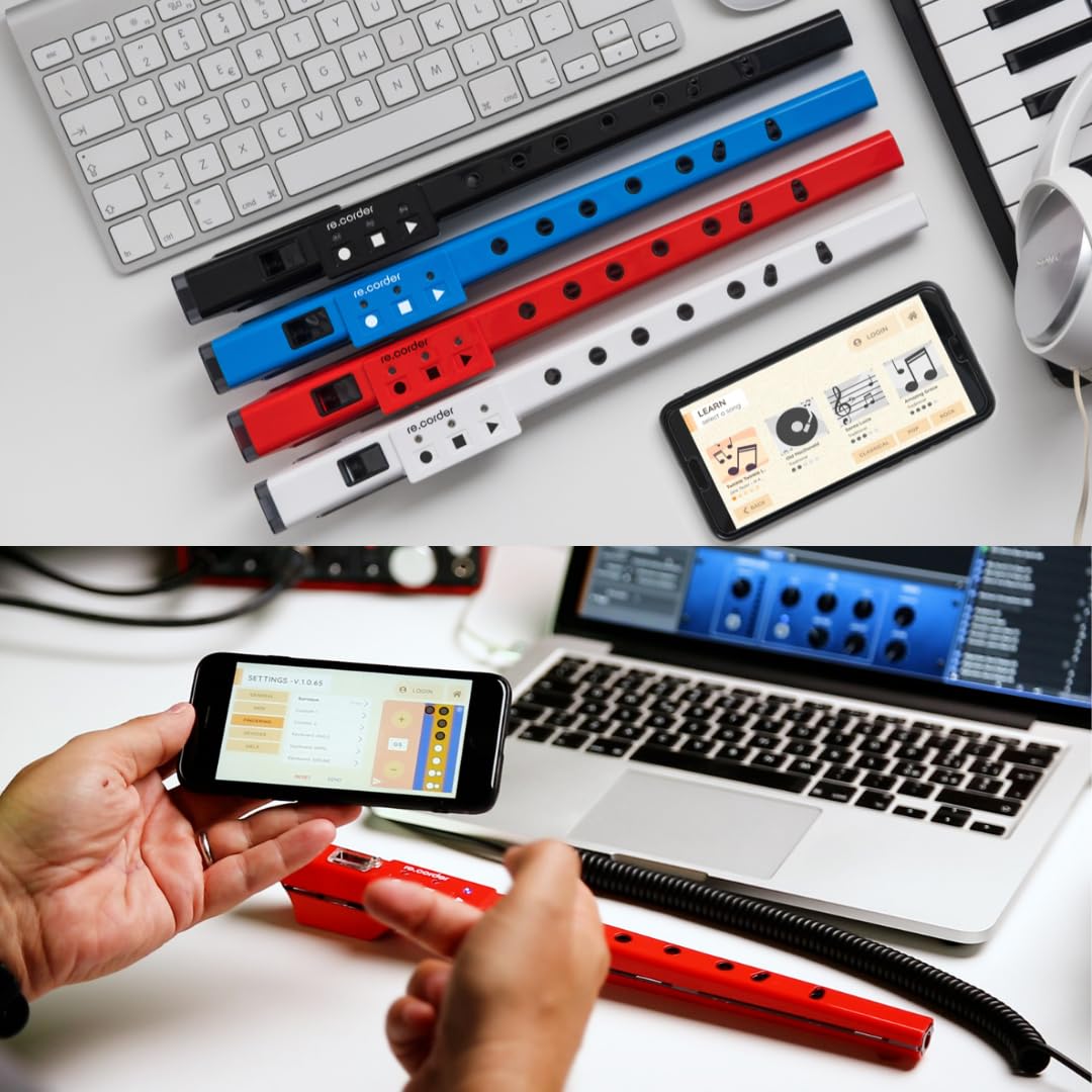 Bundle ARTinoise zefiro Pro + re.corder | flauto ibrido e controller MIDI per smartphone | App con suoni e esercizi | diteggiature personalizzabili | diverse modalità di riproduzione (Bianco)