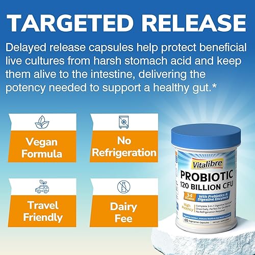 Miniatura 6 de Probióticos para mujeres y hombres, 120 mil millones de UFC, 34 cepas, con enzimas digestivas y prebióticos, sin gluten, salud intestinal, salud