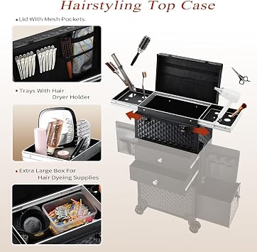 Makeup Trolley Beauty Case on Wheels Hairdressing Trolley Vanity Case
