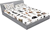 Vista 391 de Lunarable Grey Fitted Sheet & Pillow Sham Set, Pattern with Random Footprints Paw Traces Pet Legs Friendly Cats and Dogs, Decorative Printed 3 Piece