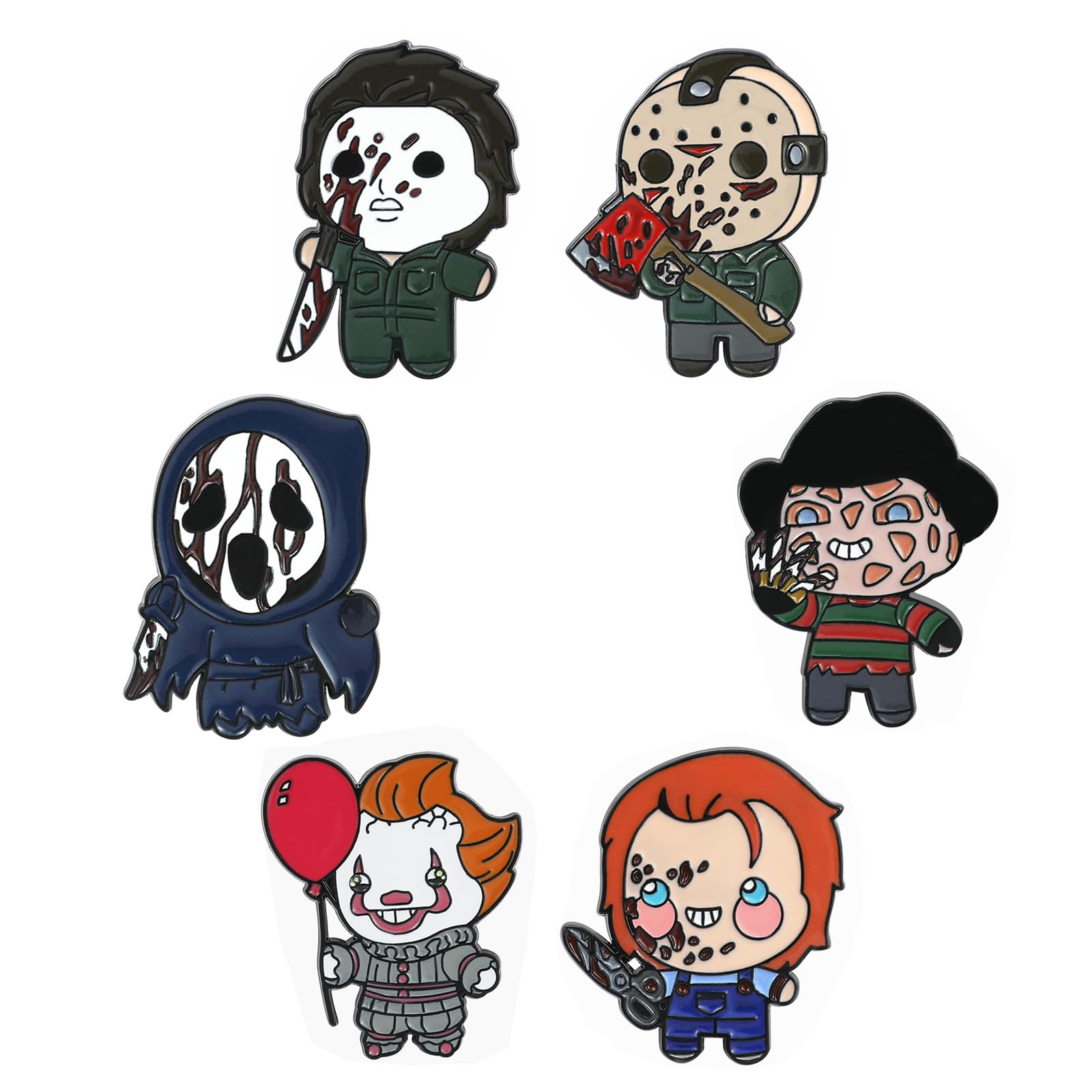 6pcs Horror Halloween Pin, Michel Myers Chuky Face Jason Vorhes Frey Krueger Pins