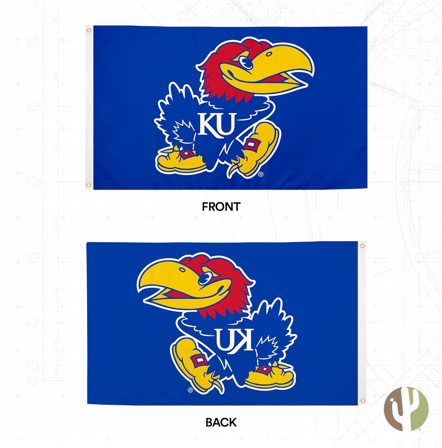 Desert Cactus The University of Kansas TUK Flag - 3 x 5 Feet Jayhawks Banner, Indoor/Outdoor Durable Fabric, 100% Polyester Design (Style 1) - Image 2