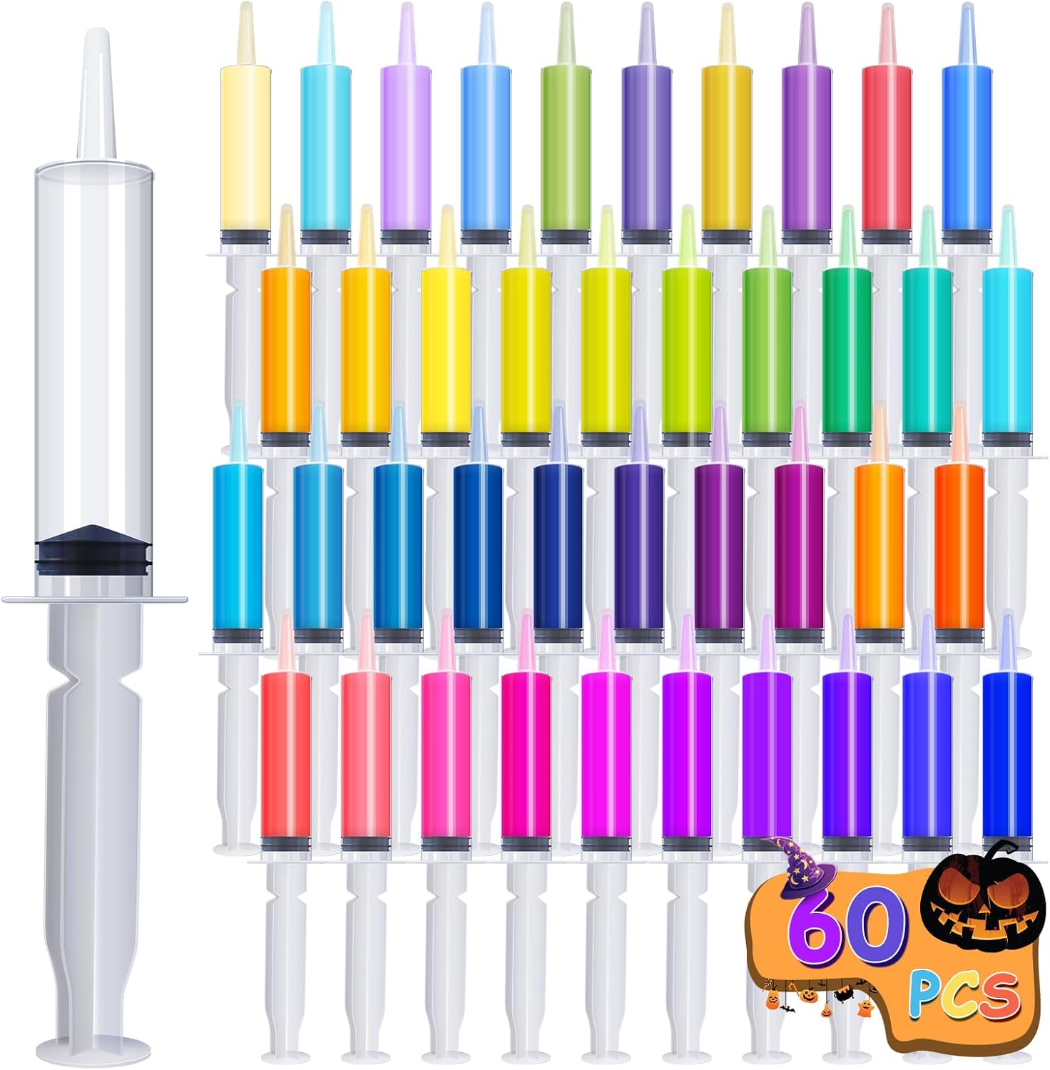 Duchong 60 Packs Halloween Jello Syringes, 20ml Capacity, BPA Free, Washable Syringe