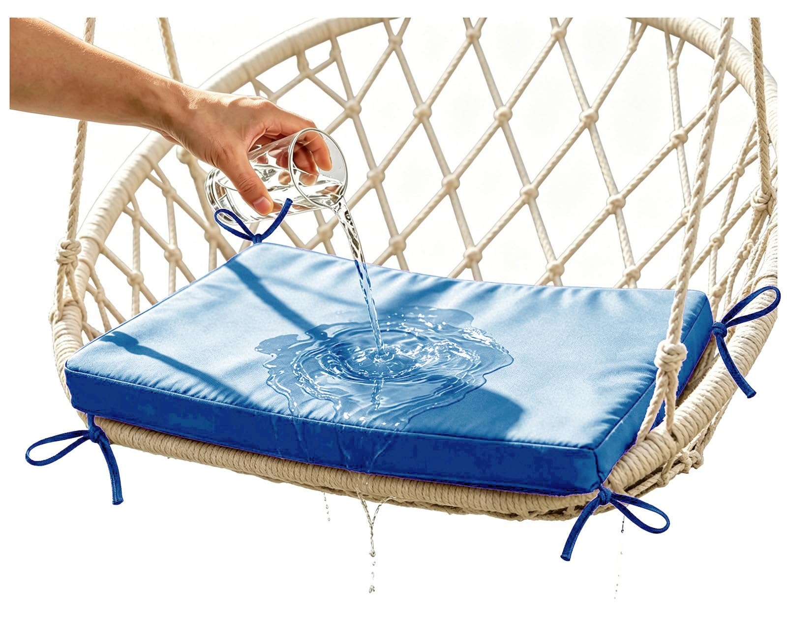 ILiemao 80% Waterproof Chair Cushions Outdoor Tie On Garden Patio Grey, Bench Seat Cushion Outdoor Replacement Patio Furniture Long Cushion with Ties, Seat Pad for Porch Swing(Blue,55x55 cm 22x22 in)