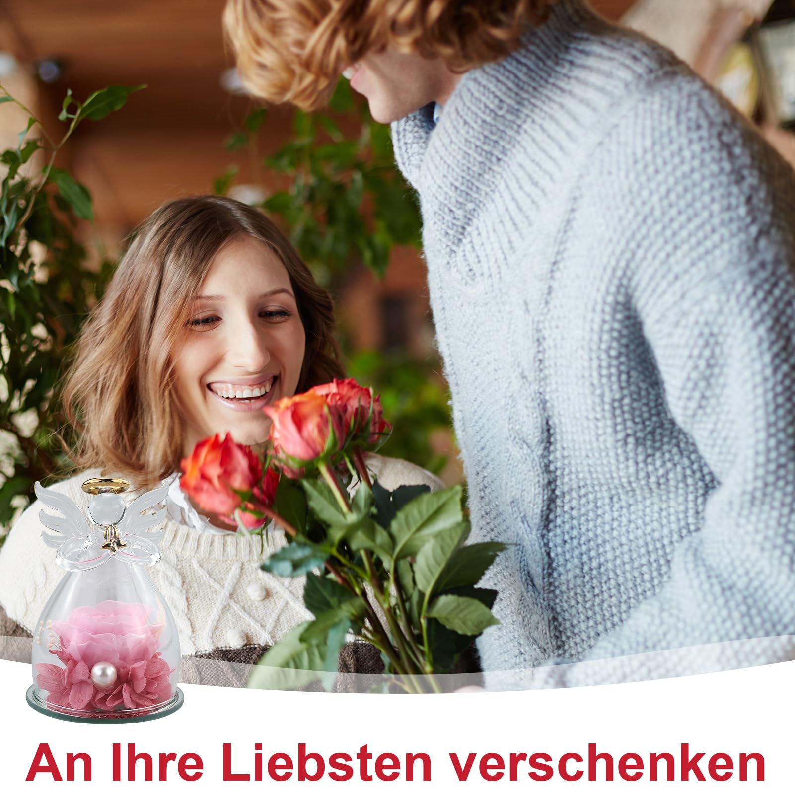 Ewige Rose Mit Glaskuppel & Engelsfigur – Perfektes Geschenk Für Mama, Oma Oder Zum Valentinstag