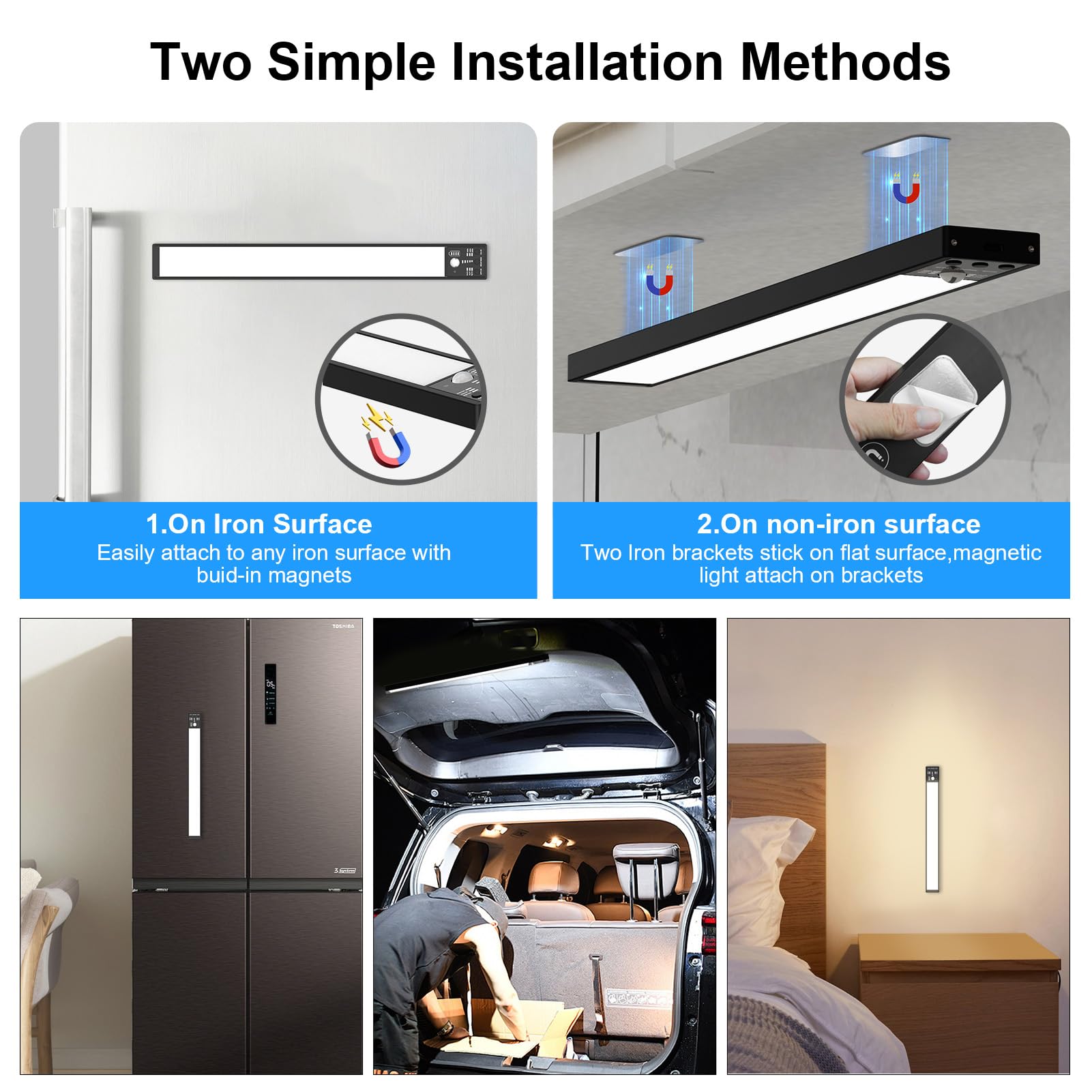 YELKO Under Cabinet Lighting 12inch Led Motion Sensor Cabinet Lights 1500mAh Battery Operated Closet Lights Cordless Rechargeable Motion — view 5