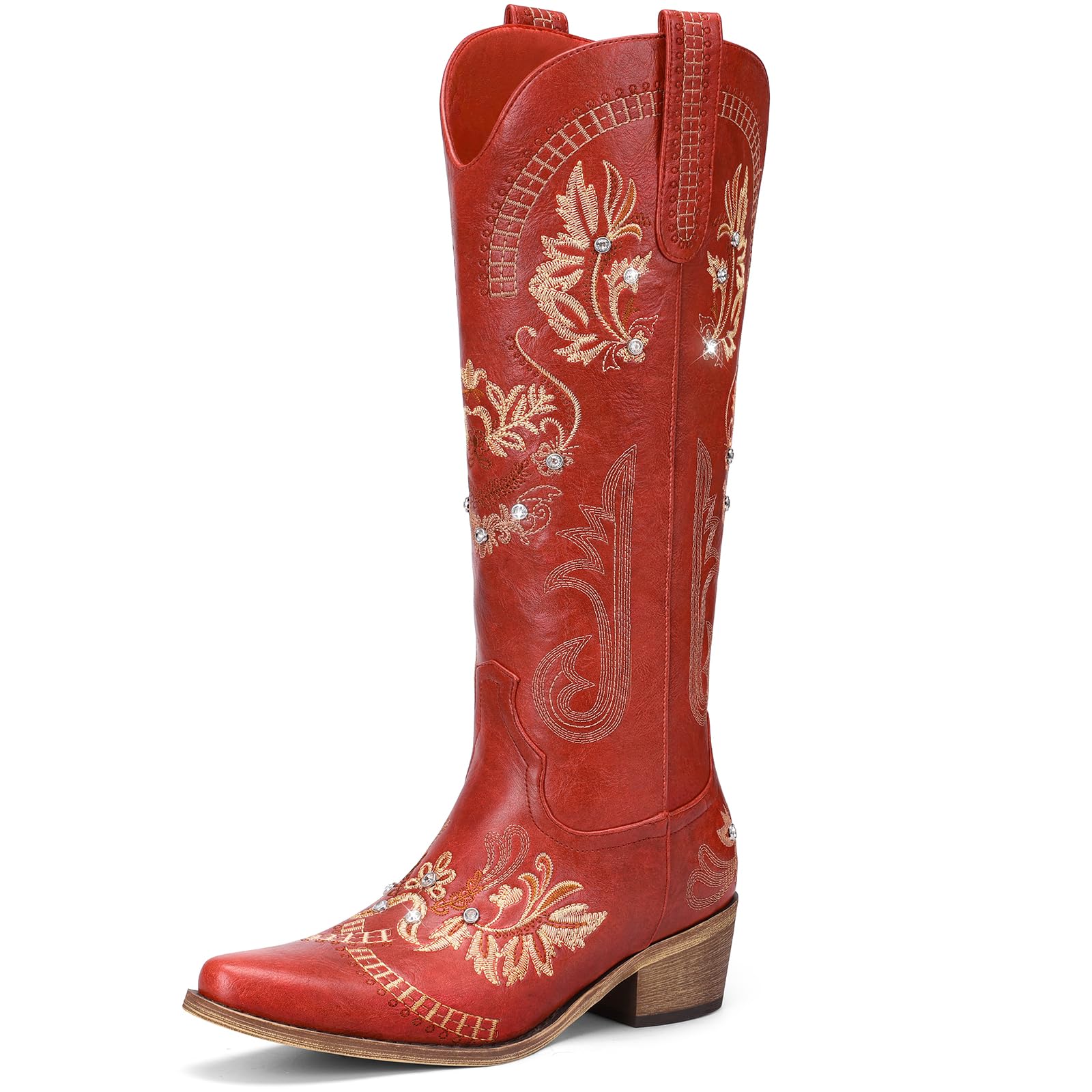 Lumeheel Cowboy Boots for Women - Knee High Western Cowgirl Boots, Sparkly Rhinestone Retro Country Boots with Classic Embroidered, Pointed Toe Chunky