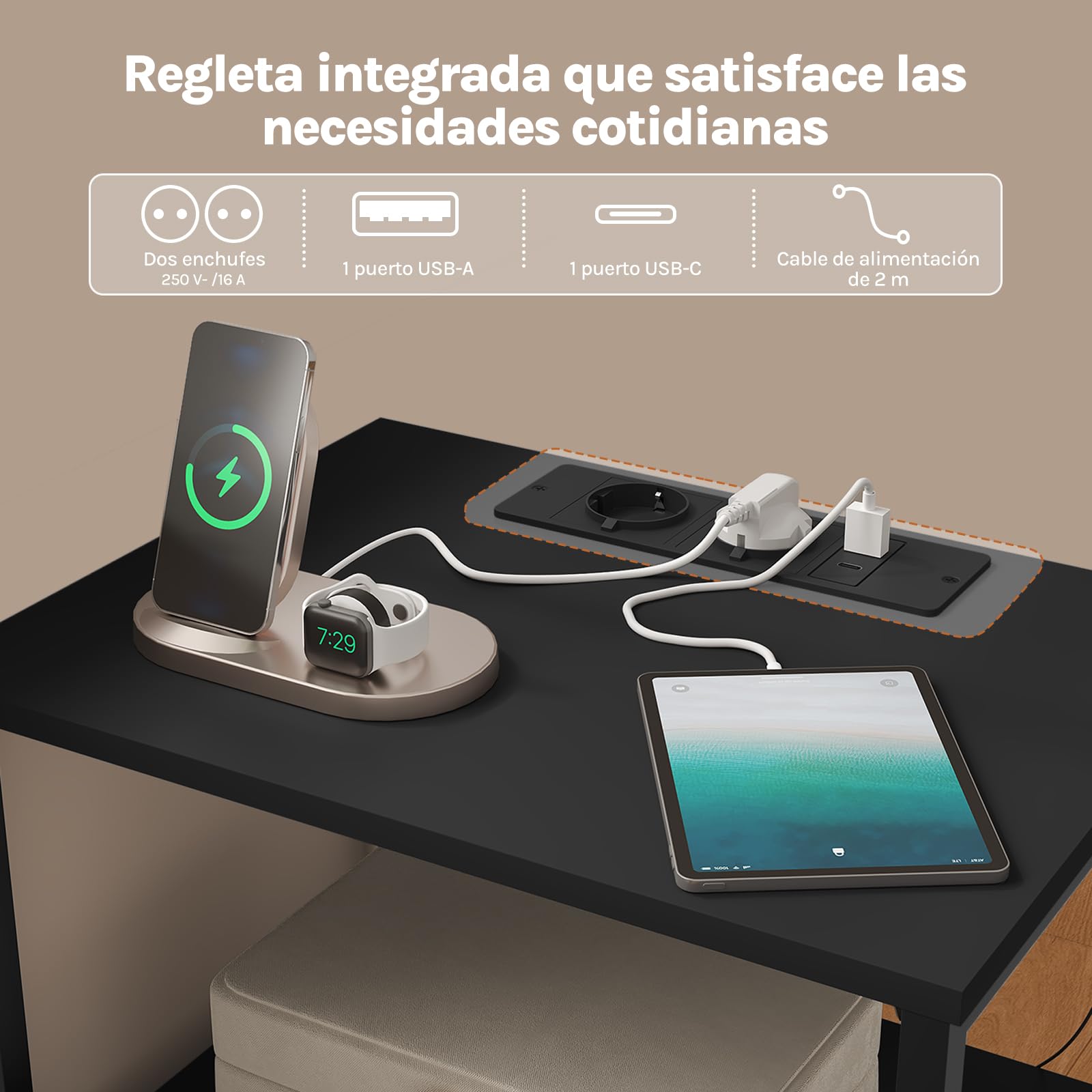 WOLTU Mesita Noche con Enchufes, Mesa Auxiliar Luz LED, 2 Cajones de Tela y Estantes Abiertos, Mesilla de Noche Negra, para Salón, Dormitorio y Oficina, Metal + MDF, NTS27sz | 2 cajones de tela y estantes abiertos, mesilla de noche inteligente para salón,
