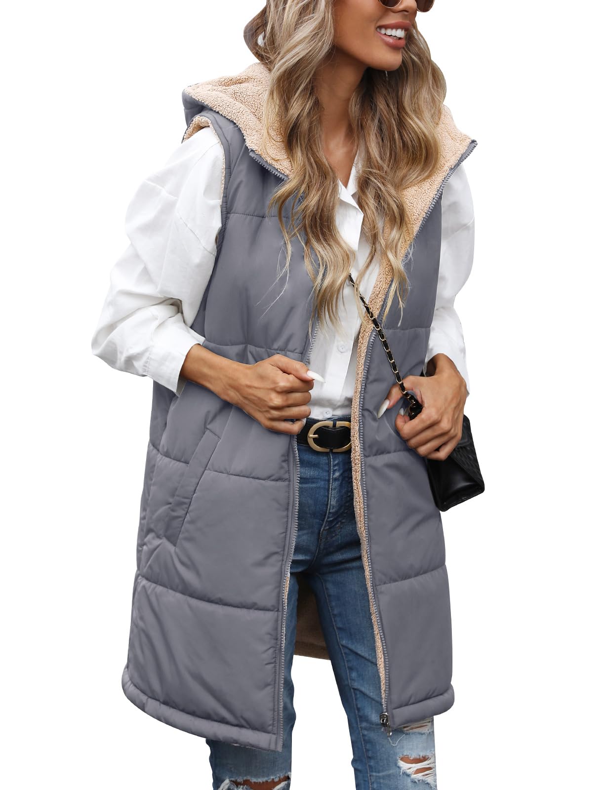 Yokbeer Donsvest Vrouwen Lange Winterjas Donsjack Warm Vest Jas Met Kap Gewatteerde Jas Winterjas Casual Donsjas