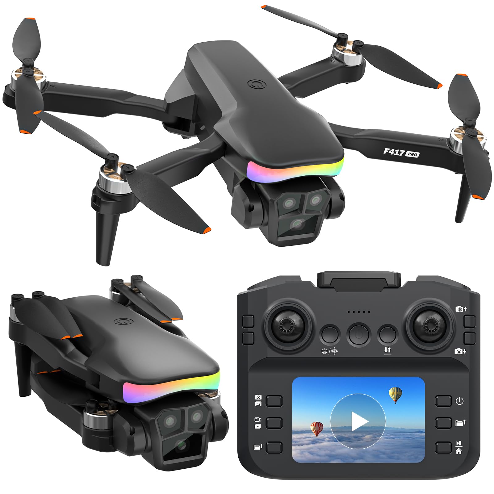 F417PRO FPV Drone con telecamera 1080P Telecomando Schermo LCD, Mini Drone 3D Filp, ricarica Type‑C, peso inferiore a 249g, Giocattolo Drone Principianti Bambini Adulti, Regalo Ragazzi Ragazze