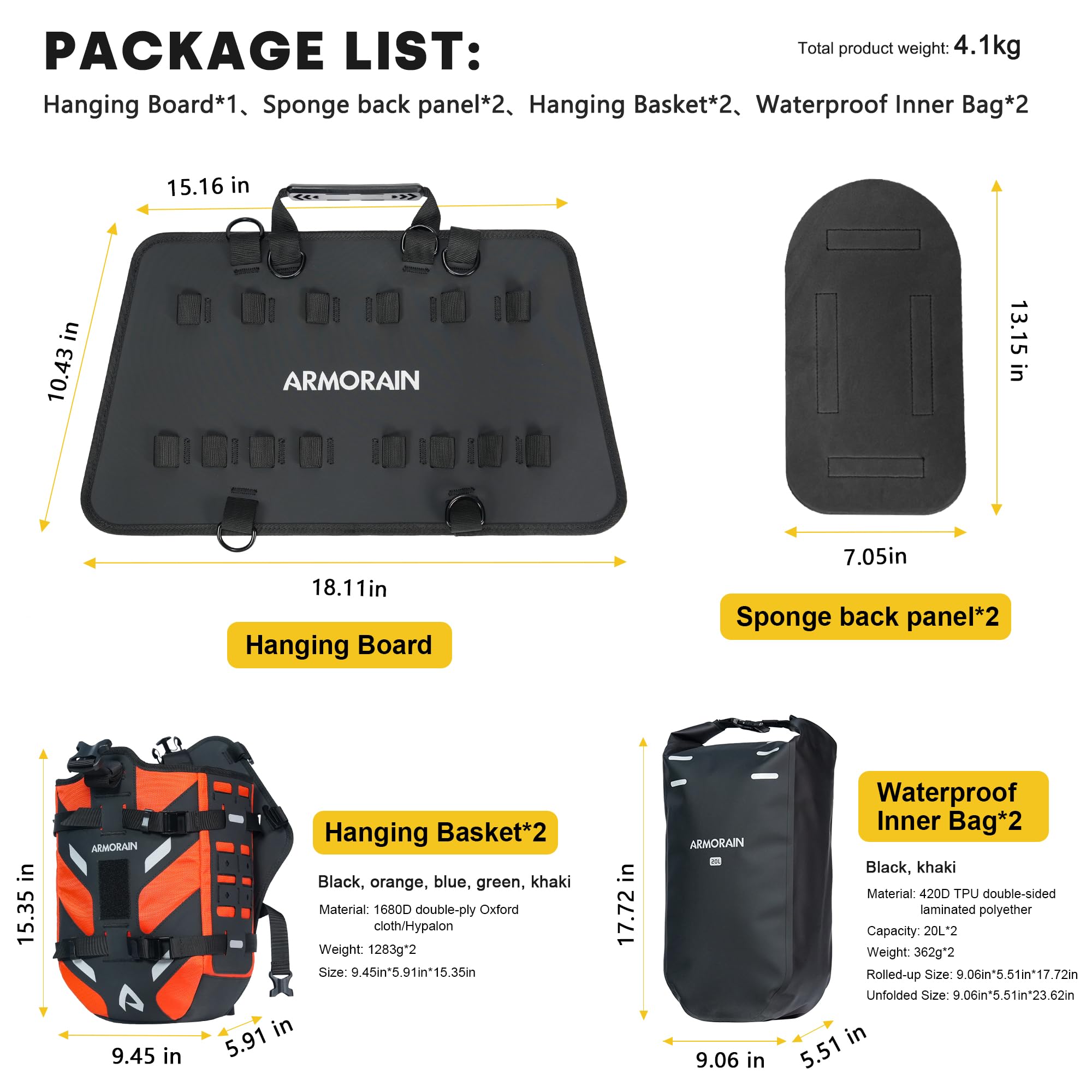 Borse da Moto impermeabili 40L Sistema da Viaggio Senza Bauletto Base Removibile 2026 per avventura, Attrezzatura da Moto (20L*2)(Arancione)