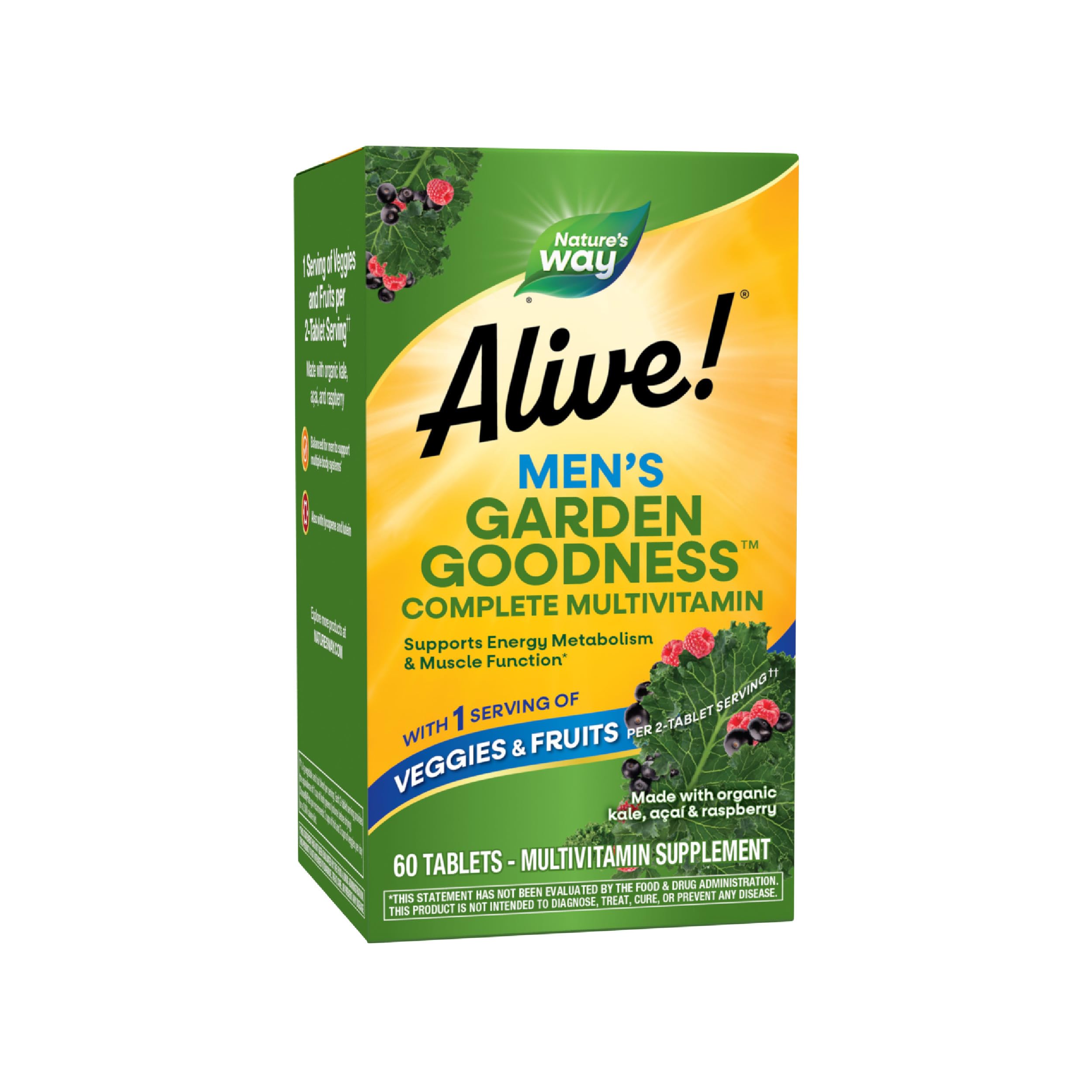 Nature's Way Alive! Garden Goodness Men's Multivitamin, One Serving of Veggies and Fruits**, High Potency B-Vitamins, 60 Tablets