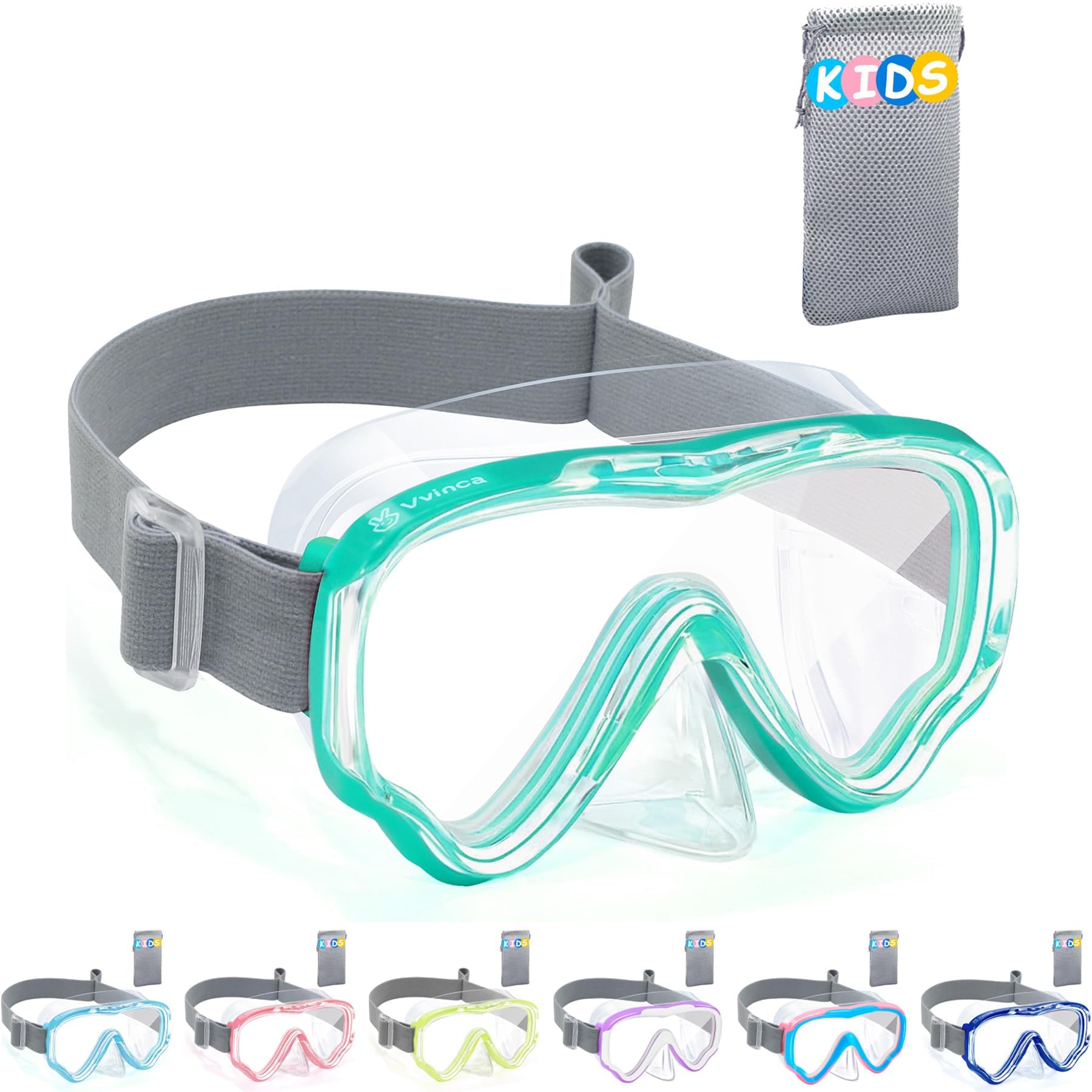 Vvinca Taucherbrille Kinder mit stoffband, Schwimmbrille Kinder für Jahre Jungen Mädchen,Schnorchelmaske Kinder 180° Panorama Anti-Leck Tauchmaske Kinder für 3-13 Jahr