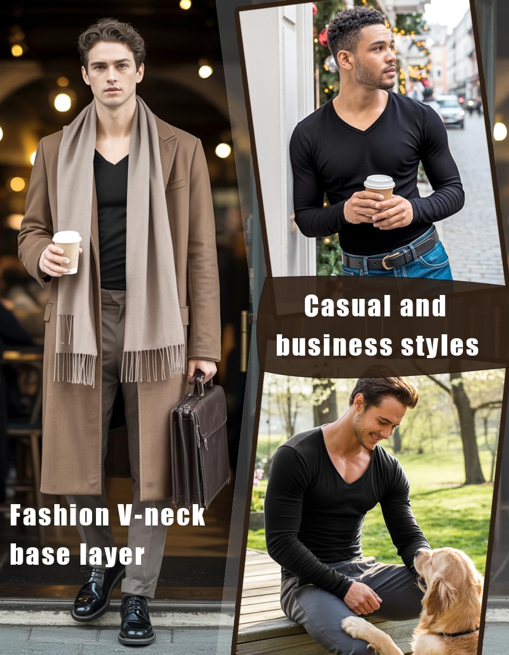 Lehmanlin Mens Slim Fit V Neck Long Sleeve Muscle T-Shirt Stretch Ribbing Undershirts Pullover Top Thermal Underwear - Image 2