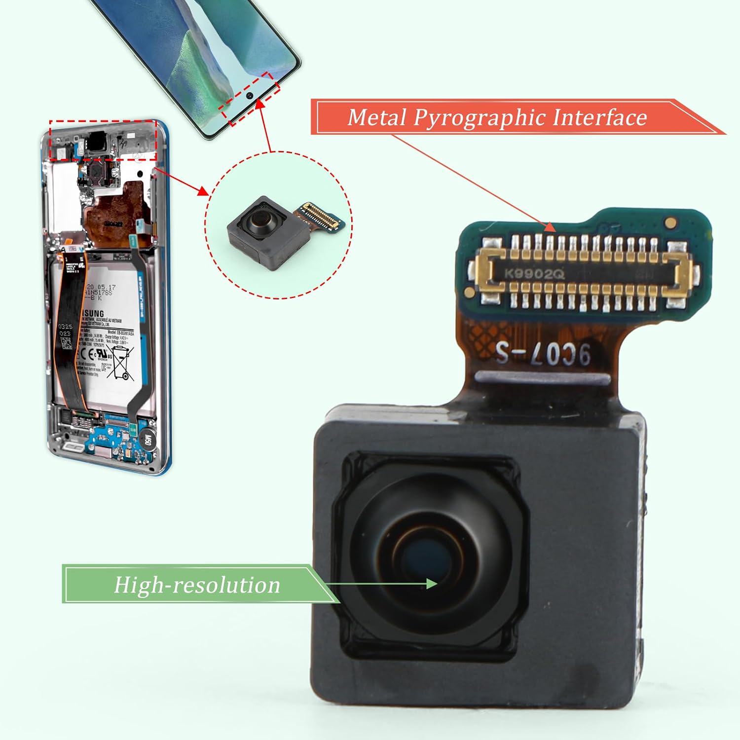 Front Camera for Samsung Galaxy S20+ 5G/S20 5G/Note 20 5G N981U/Note20 Ultra 5G N986U Front Camera Replacement with Flex Cables Repair with Tools