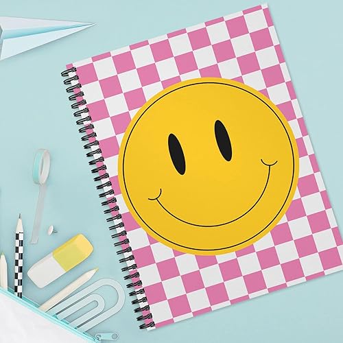 Miniatura 5 de Cuaderno de espiral retro Happy Face  diario de 8.5 x 11 pulgadas  120 páginas con rayas anchastapa blanda laminada brillante duradera,