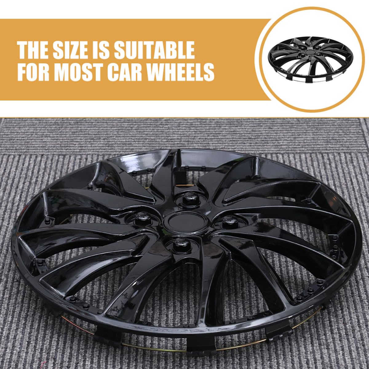 2 Pezzi Coprimozzi per Auto 14 Pollici Copricerchi in Plastico Nero Resistenti All'usura per Protezione Ruote Auto Stile Semplice e Elegante