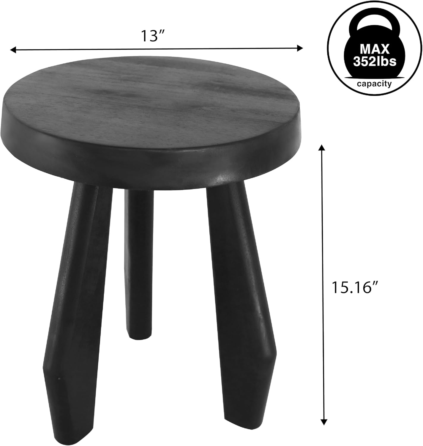 JONATHAN Y Rustic Coastal 15" Black Solid Acacia Wood Outdoor Stool, Tripod Round Patio Garden Stool, Weather Resistant Accent Side Table for Porch Deck Lawn (STL2000C)