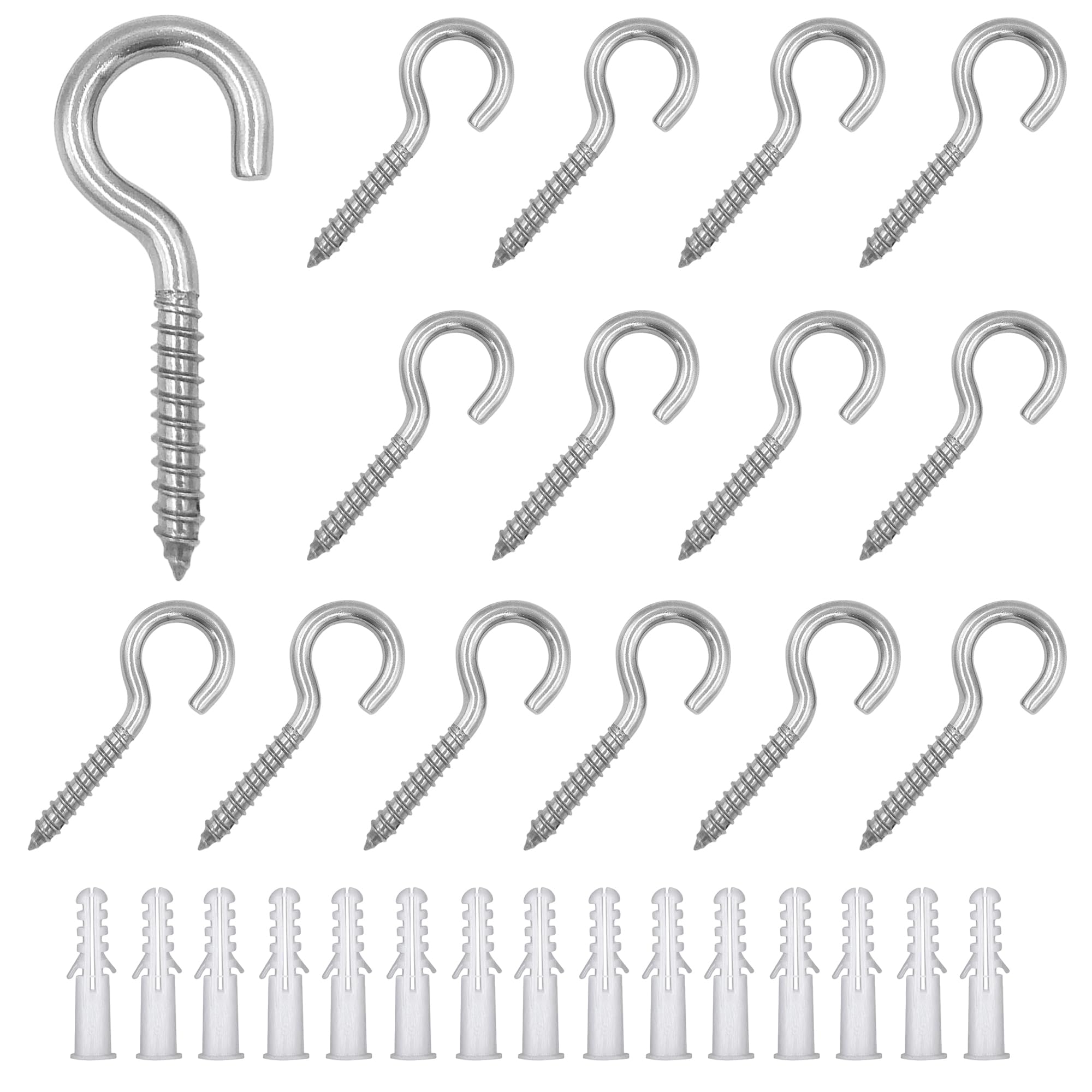 RiseDirectly 1-1/2 Inch Screw in Hooks 15 Pcs Cup Hook Screw-in Stainless Steel Eye Bolt Hooks Self Tapping Screws for Hanging String Lights Hammock Plants Indoor/Outdoor