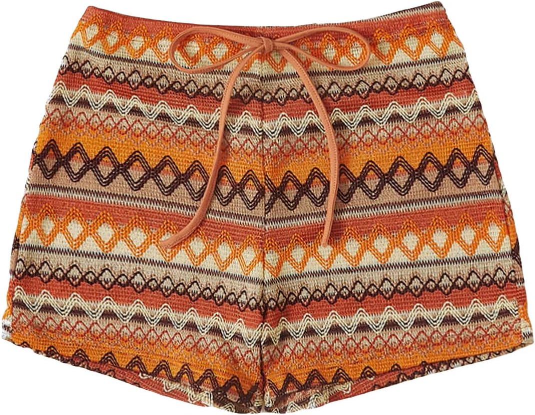 Verdusa Women’s Casual Mesh Geo Print Tie Front Elastic Waist Shorts